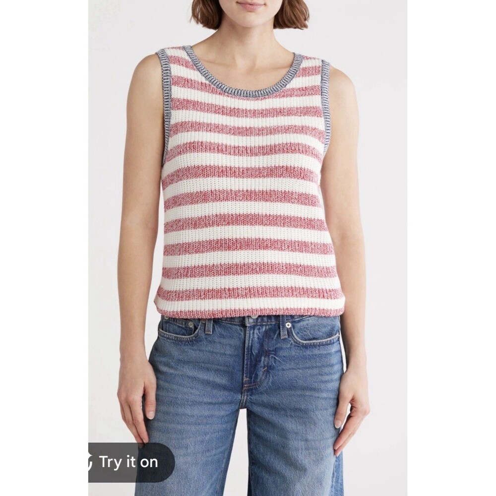 Lucky Brand Women’s Stripe Cotton Blend Sweater Tank Large Preppy School Work